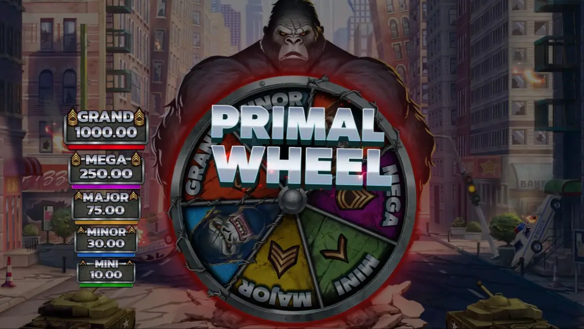 Tampilan layar slot Primal Rampage di perangkat seluler