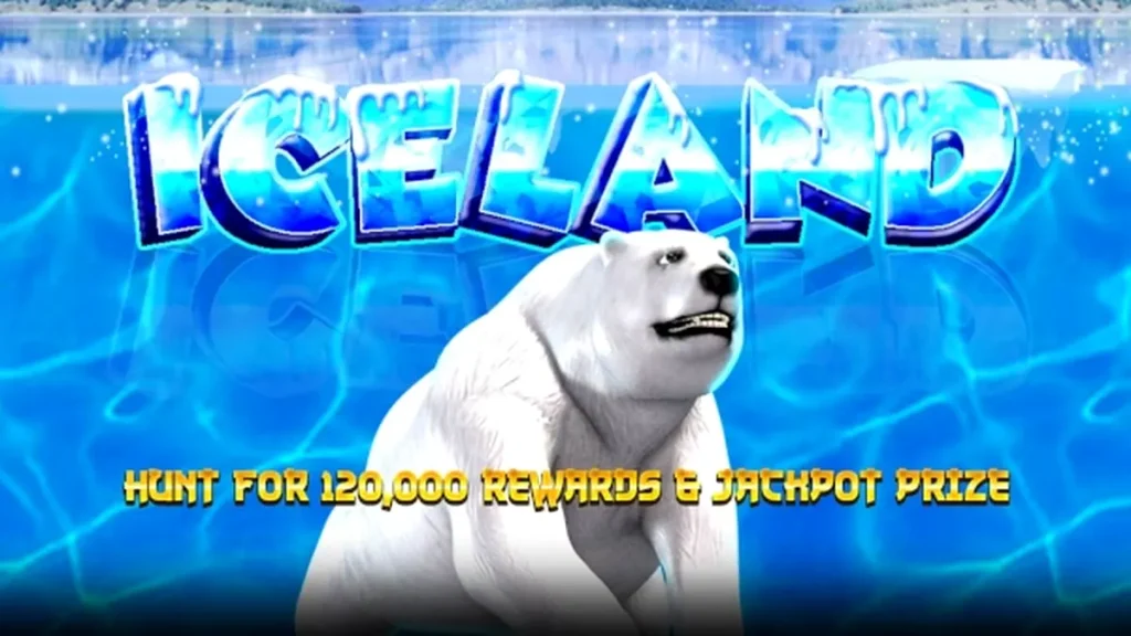 Tampilan visual slot Iceland dengan latar belakang pemandangan es dan aurora